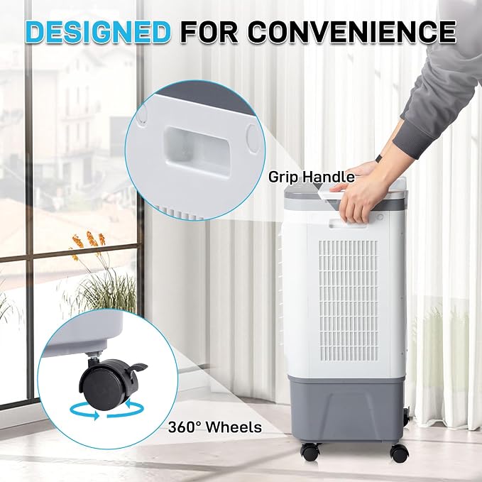 Swamp Cooler with Remote & 12H Timer, 461CFM Evaporative Air Cooler w/ 5 Gal Water Tank, Portable 3-IN-1 Air Conditioner for