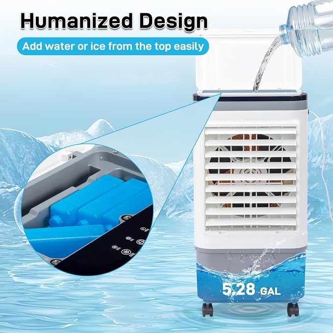 Swamp Cooler with Remote & 12H Timer, 461CFM Evaporative Air Cooler w/ 5 Gal Water Tank, Portable 3-IN-1 Air Conditioner for