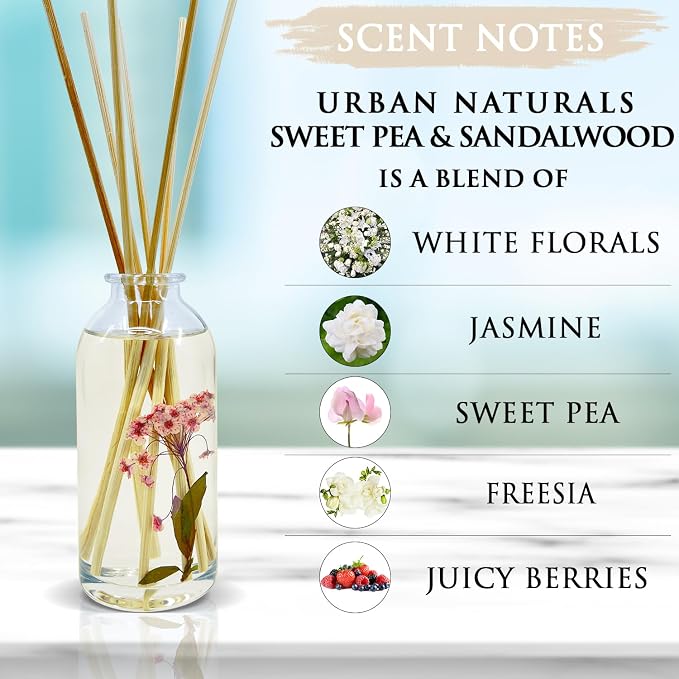 Sweet Pea & Sandalwood Reed Diffuser Set | Made with Essential Oils & Real Botanicals | White Florals, Jasmine, Sweet Pea