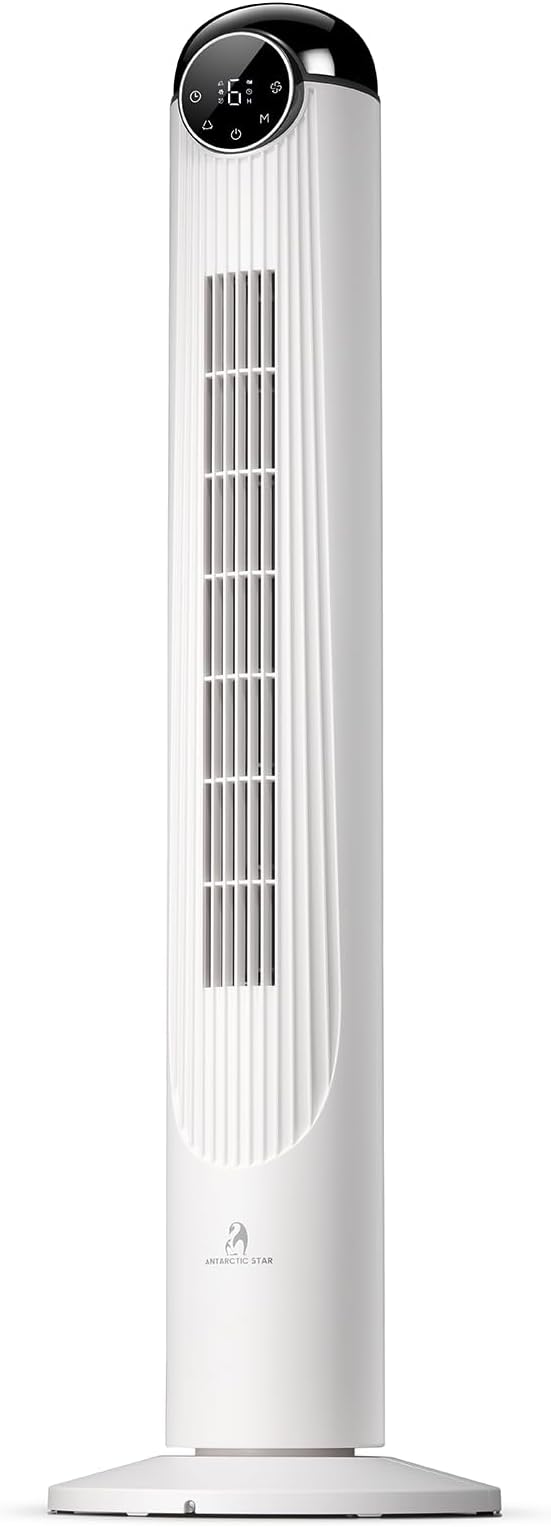 T42 Tower Fan-42 Inch, Bladeless Oscillating Fan with Remote, 6 Speeds & 4 Modes, LED Display, 9H Timer, Quiet Floor Standing