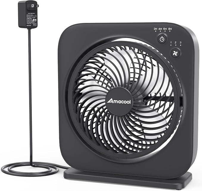 Table Fan, 12 inch Box Fan with 3 Speeds & 8HRS Timer, 270° Pivoting Quiet Air Circulator, Desktop Fan for Bedroom Bathroom