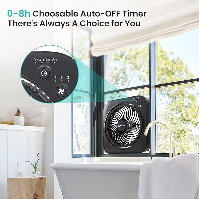 Table Fan, 12 inch Box Fan with 3 Speeds & 8HRS Timer, 270° Pivoting Quiet Air Circulator, Desktop Fan for Bedroom Bathroom