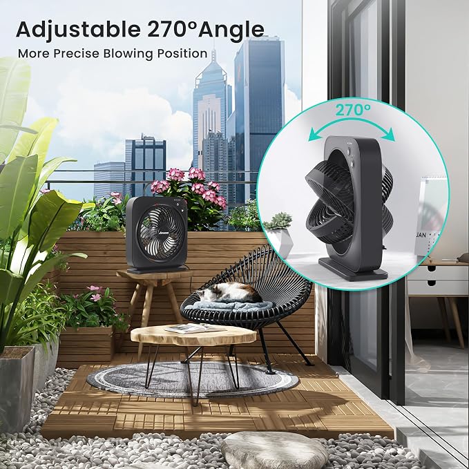Table Fan, 12 inch Box Fan with 3 Speeds & 8HRS Timer, 270° Pivoting Quiet Air Circulator, Desktop Fan for Bedroom Bathroom