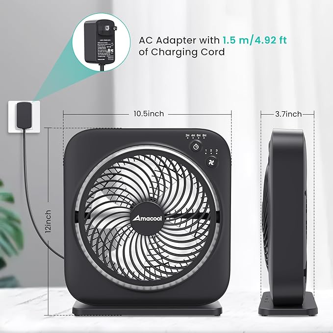 Table Fan, 12 inch Box Fan with 3 Speeds & 8HRS Timer, 270° Pivoting Quiet Air Circulator, Desktop Fan for Bedroom Bathroom