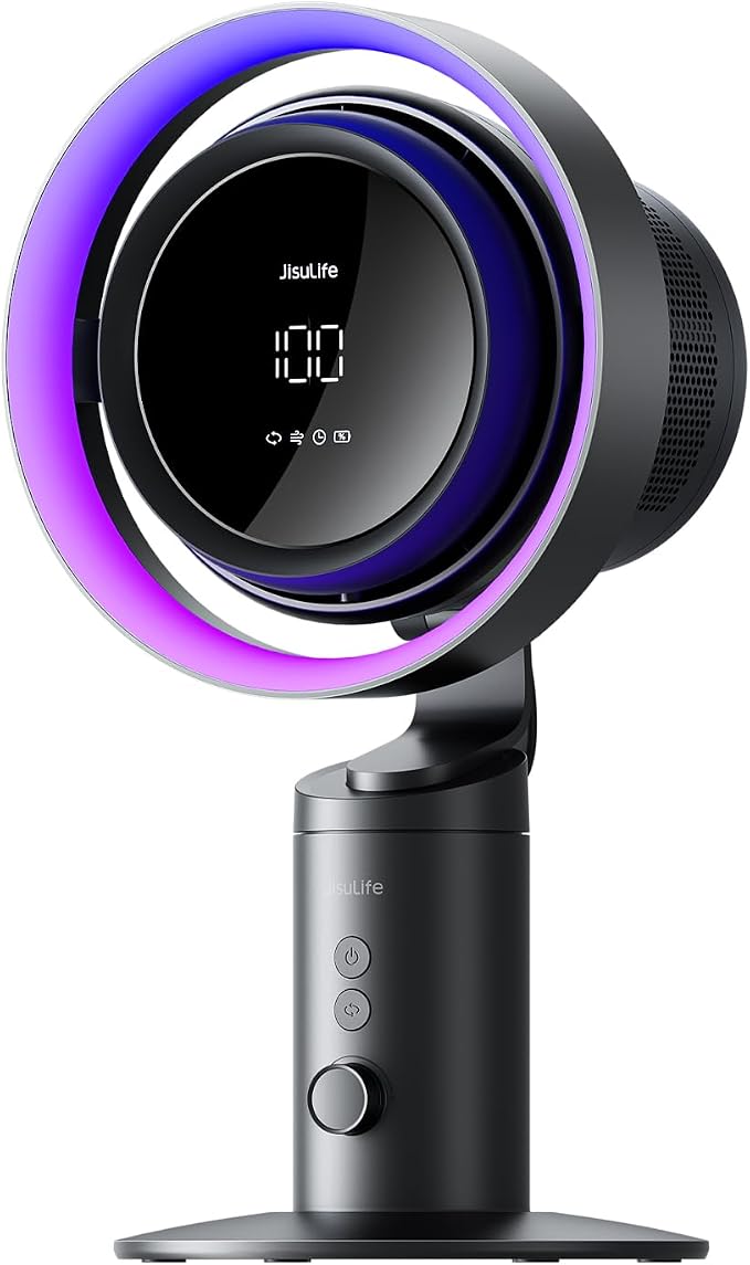 Table Purifier Fan, 3-in-1 Air Purifier Cool with 7-Color RGB Light, LED Display, 100-Speed, 10000mAh Battery, 120°