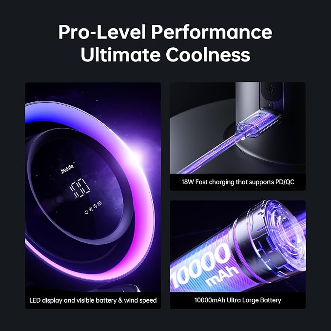Table Purifier Fan, 3-in-1 Air Purifier Cool with 7-Color RGB Light, LED Display, 100-Speed, 10000mAh Battery, 120°