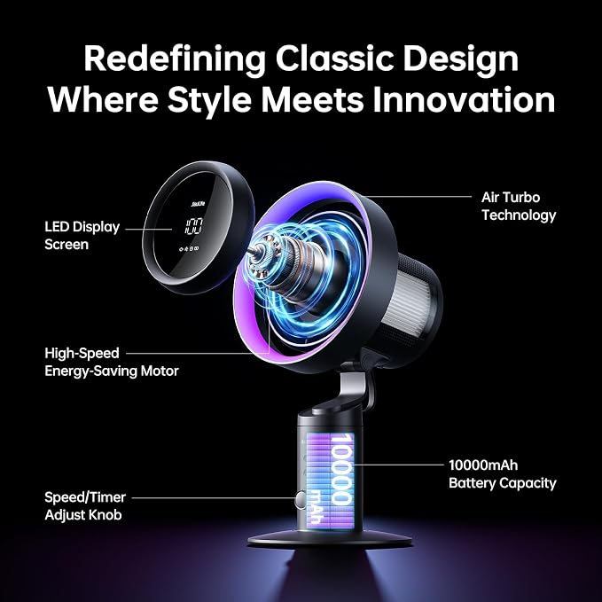 Table Purifier Fan, 3-in-1 Air Purifier Cool with 7-Color RGB Light, LED Display, 100-Speed, 10000mAh Battery, 120°