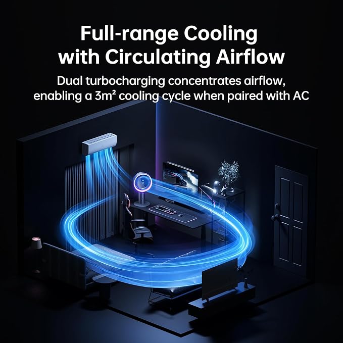 Table Purifier Fan, 3-in-1 Air Purifier Cool with 7-Color RGB Light, LED Display, 100-Speed, 10000mAh Battery, 120°