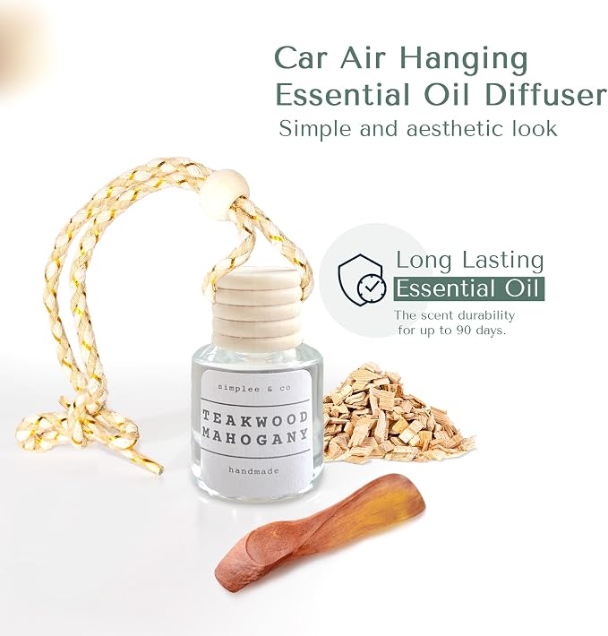 Teakwood and Mahogany Car Air Hanging Essential Oil Diffuser, Car Air Freshener Diffuser with Long Lasting Essential Oils