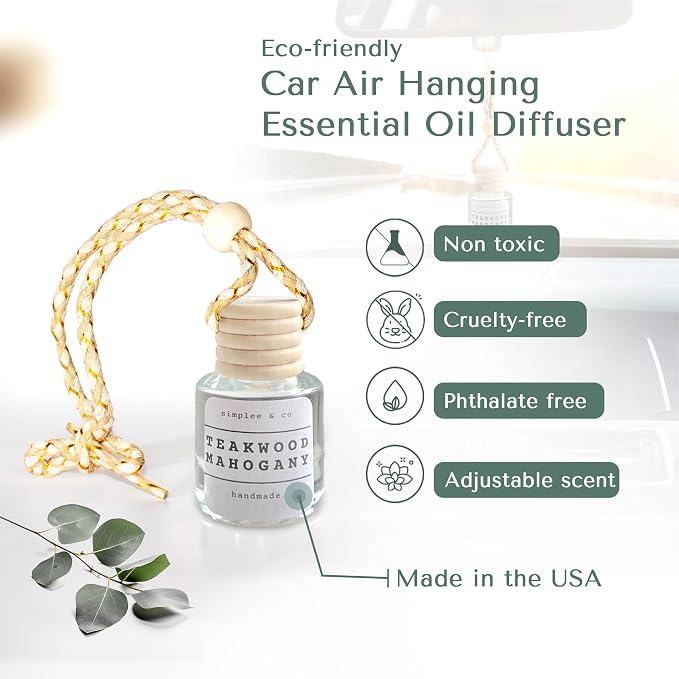 Teakwood and Mahogany Car Air Hanging Essential Oil Diffuser, Car Air Freshener Diffuser with Long Lasting Essential Oils