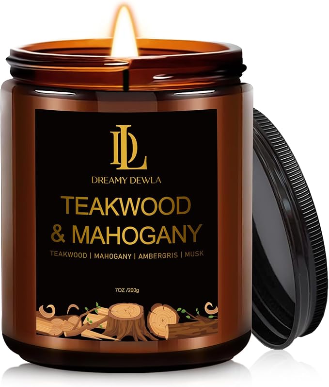 Teakwood & Mahogany Candles, Teakwood Mahogany Scented Candle, Natural Soy Candles for Home Scented, product image