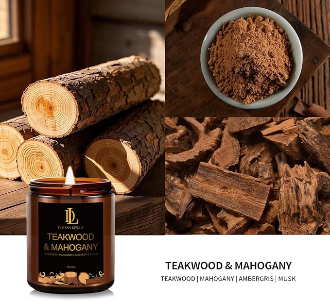 Teakwood & Mahogany Candles, Teakwood Mahogany Scented Candle, Natural Soy Candles for Home Scented, alternate product view 2