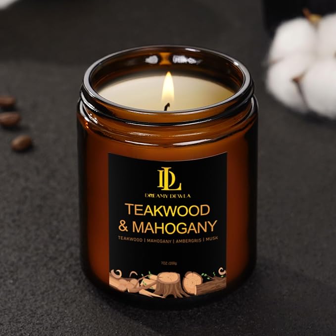 Teakwood & Mahogany Candles, Teakwood Mahogany Scented Candle, Natural Soy Candles for Home Scented, alternate product view 5