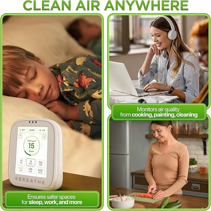 tech Airmonitor Plus: Smart Air Quality Monitor Indoor - 8-in-1 CO2 Meter, Formaldehyde Detector, VOC Meter, PM1/2.5/10