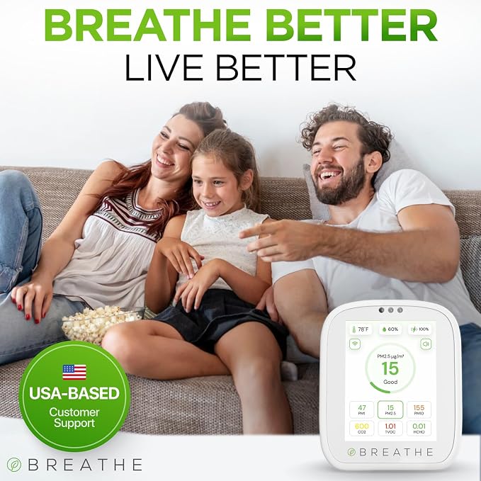 tech Airmonitor Plus: Smart Air Quality Monitor Indoor - 8-in-1 CO2 Meter, Formaldehyde Detector, VOC Meter, PM1/2.5/10