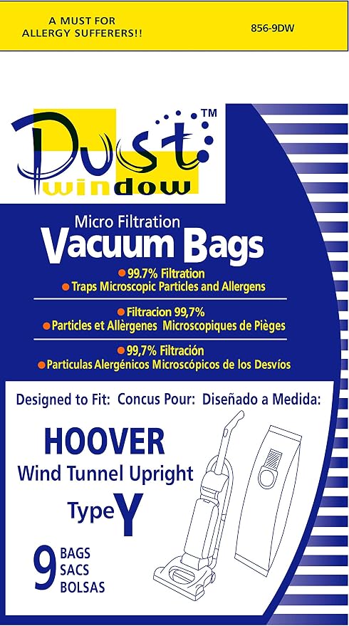 Technologies Replacement Micro Filtration Vacuum Bags Made to Fit Windtunnel Upright Type Y 9 pack 9 pack 8.5