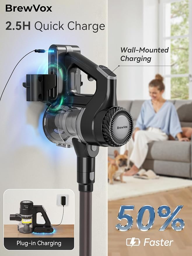 Telescopic Cordless Stick Vacuum Cleaner for Home & Pet Hair, 40kPa Powerful Suction, 450W Motor, 65Min Runtime, 2.5H Quick