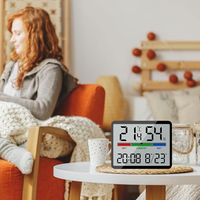 Temperature Humidity Meter With Time Date Display Hygrometer Monitors For Home Indoor LCD Testing Meter Thermometers