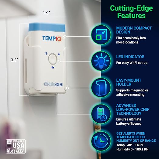 TEMPIQ Remote WiFi Temperature & Humidity Sensor - App Integration, Alerts, Helps Monitor 2nd Home, AirBnb, RV, alternate