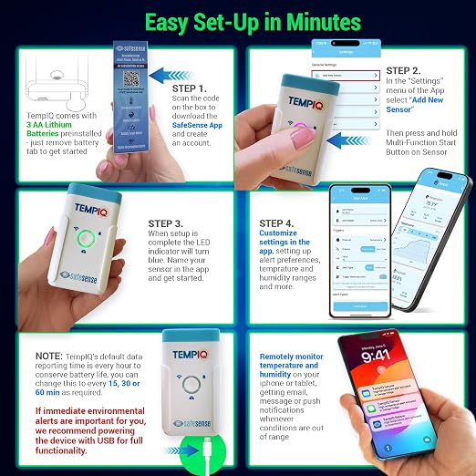 TEMPIQ Remote WiFi Temperature & Humidity Sensor - App Integration, Alerts, Helps Monitor 2nd Home, AirBnb, RV, alternate