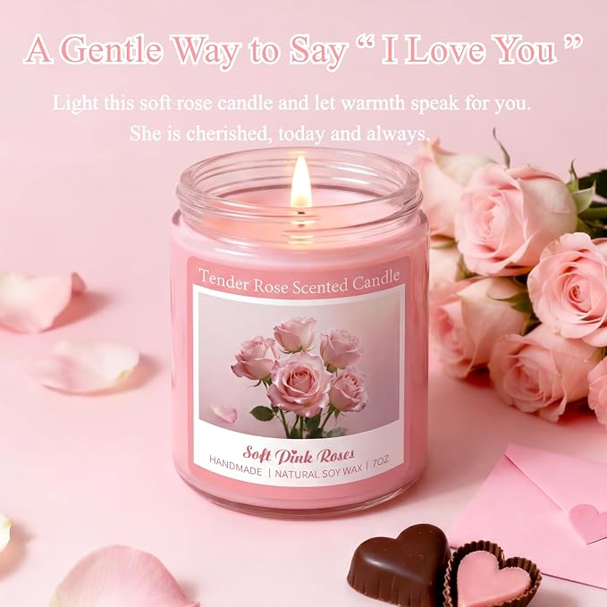 Tender Rose Scented Candles, Natural Soy Candle Valentines Mothers Day Gifts for Mom Wife Her Girlfriend, alternate product