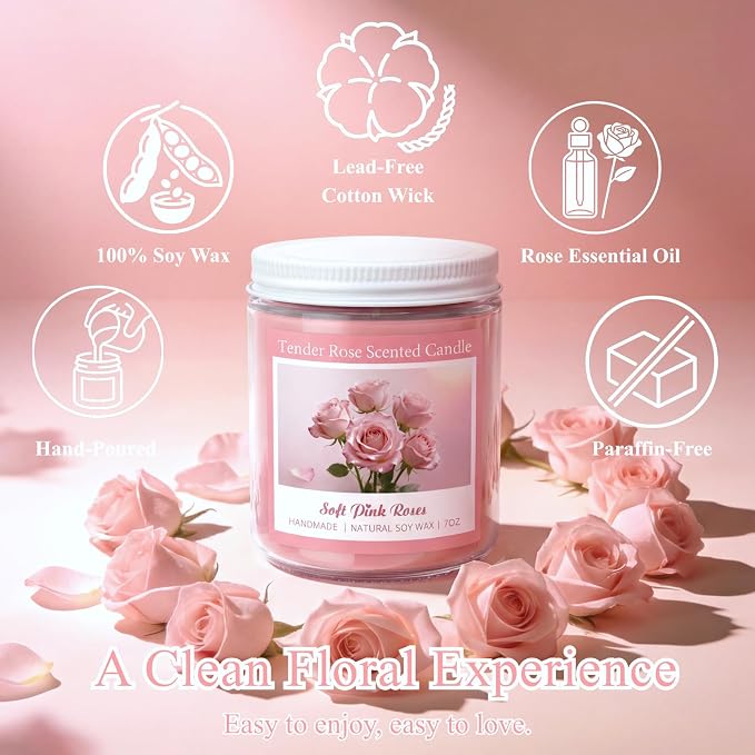 Tender Rose Scented Candles, Natural Soy Candle Valentines Mothers Day Gifts for Mom Wife Her Girlfriend, alternate product