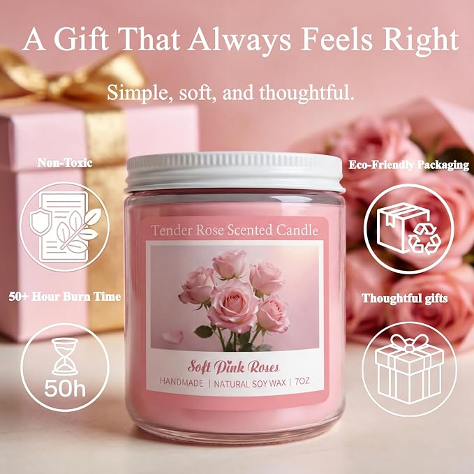 Tender Rose Scented Candles, Natural Soy Candle Valentines Mothers Day Gifts for Mom Wife Her Girlfriend, alternate product