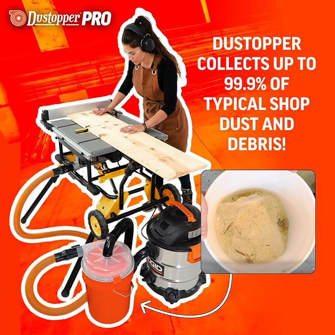 The PRO, Low-Profile Dust Separator for Shop Wet/Dry Vacuums. Includes High-Flow 90 Degree Sweep Elbows and Connection Hose.