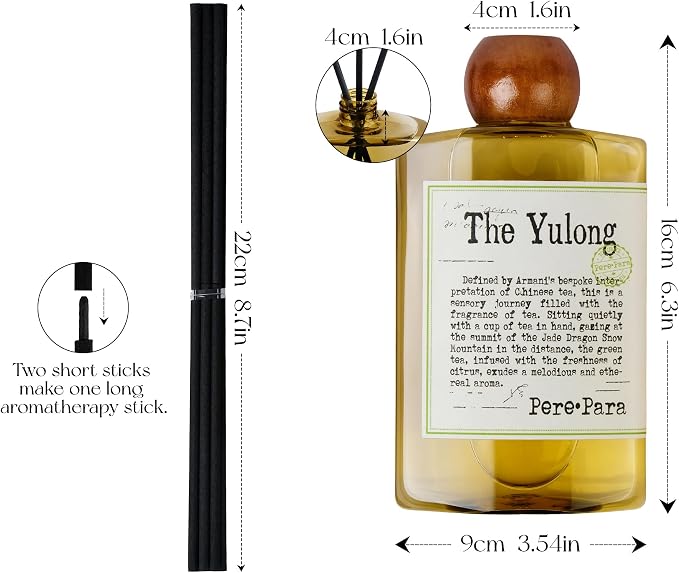 The Yulong Scent Reed Diffuser Refill Set 13.53 fl oz with 6 Sticks, 【Comfortable to Breathe】 Luxury Natural Long Lasting