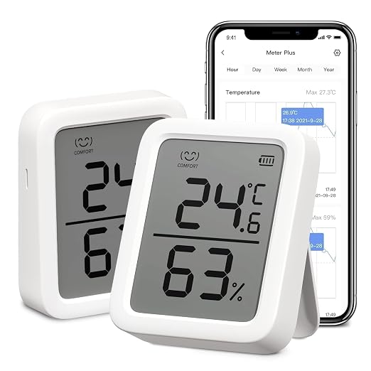 Thermometer Hygrometer, Bluetooth Indoor Humidity Meter and Temperature Sensor with App Control, Large LCD Display