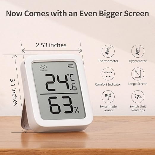 Thermometer Hygrometer, Bluetooth Indoor Humidity Meter and Temperature Sensor with App Control, Large LCD Display