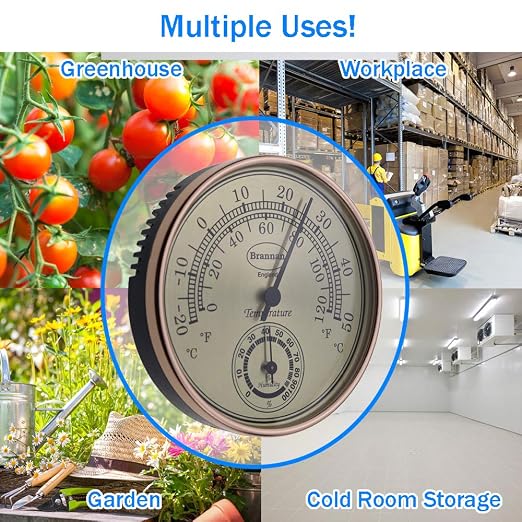 Thermometer Hygrometer with Gold Dial Garden Greenhouse Office Temperature Humidity, alternate product view 5