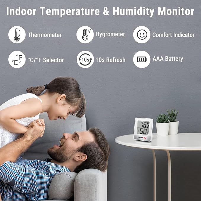 TP49 2 Pieces Digital Hygrometer Indoor Thermometer Humidity Meter Mini Hygrometer Thermometer with Temperature and