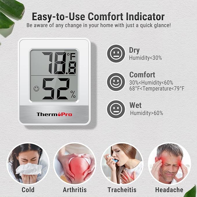 TP49 Digital Hygrometer Indoor Thermometer Humidity Meter Room Thermometer with Temperature and Humidity Monitor