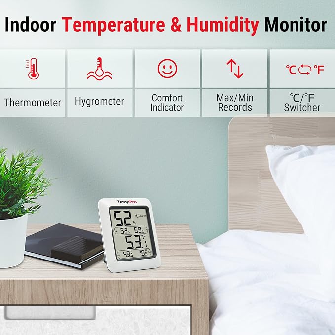 TP50 2 Pieces Digital Hygrometer Indoor Thermometer Room Thermometer and Humidity Gauge with Temperature Humidity