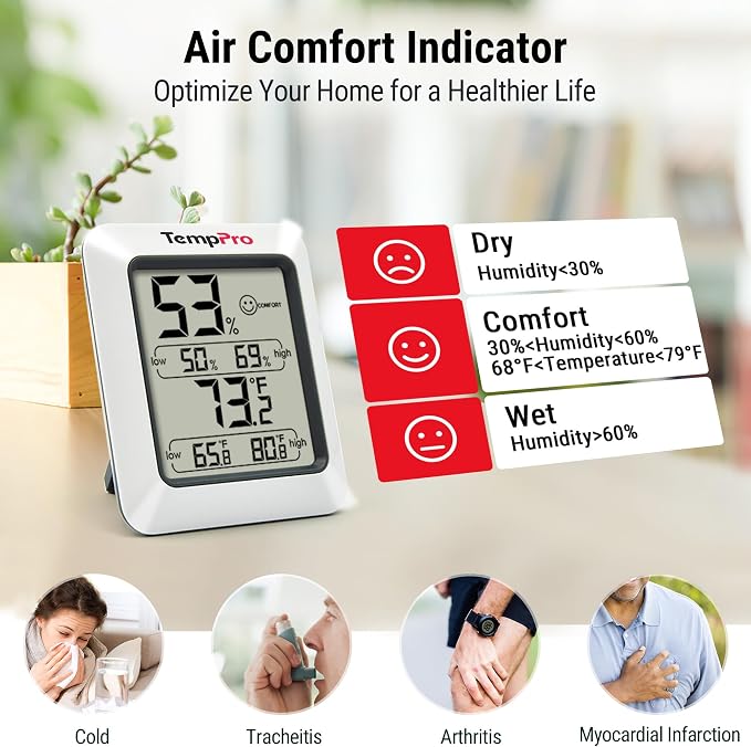 TP50 2 Pieces Digital Hygrometer Indoor Thermometer Room Thermometer and Humidity Gauge with Temperature Humidity