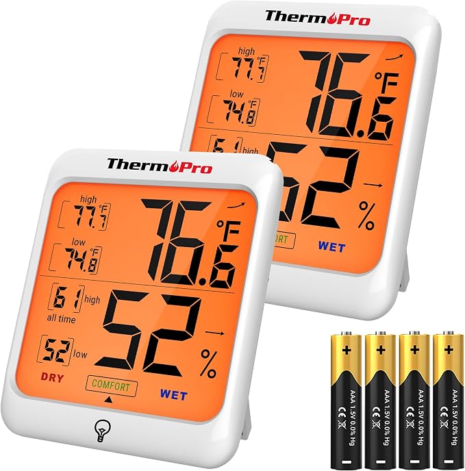 TP53 2 Pack Digital Hygrometer Indoor Thermometer for Home, Temperature Humidity Sensor with Comfort Indicator &