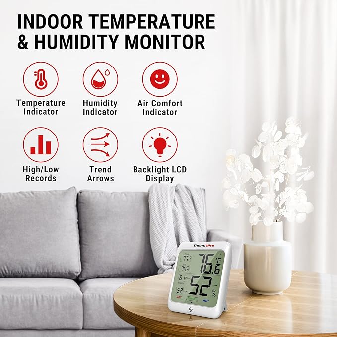 TP53 2 Pack Digital Hygrometer Indoor Thermometer for Home, Temperature Humidity Sensor with Comfort Indicator &