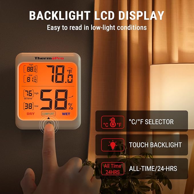 TP53 2 Pack Digital Hygrometer Indoor Thermometer for Home, Temperature Humidity Sensor with Comfort Indicator &