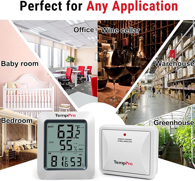 TP60 Digital Hygrometer Outdoor Thermometer Wireless Temperature and Humidity Gauge Monitor Room Thermometer with