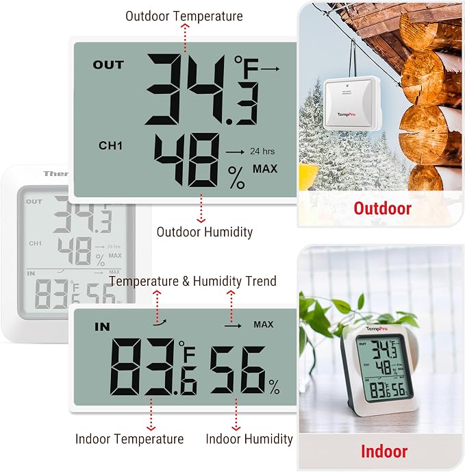 TP60 Digital Hygrometer Outdoor Thermometer Wireless Temperature and Humidity Gauge Monitor Room Thermometer with