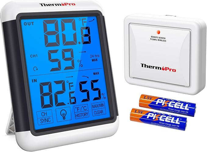TP65 Indoor Outdoor Thermometer Digital Wireless Hygrometer Temperature Humidity Monitor with Jumbo Touchscreen and