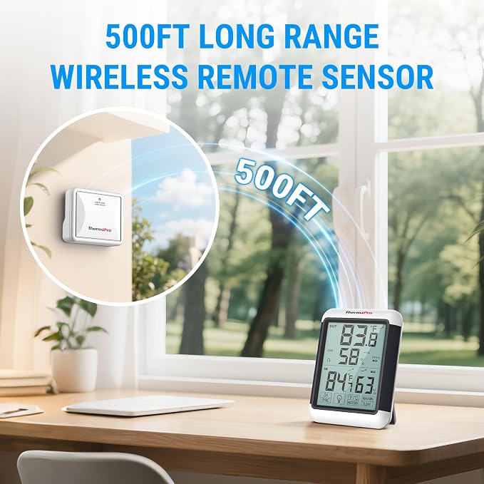 TP65 Indoor Outdoor Thermometer Digital Wireless Hygrometer Temperature Humidity Monitor with Jumbo Touchscreen and