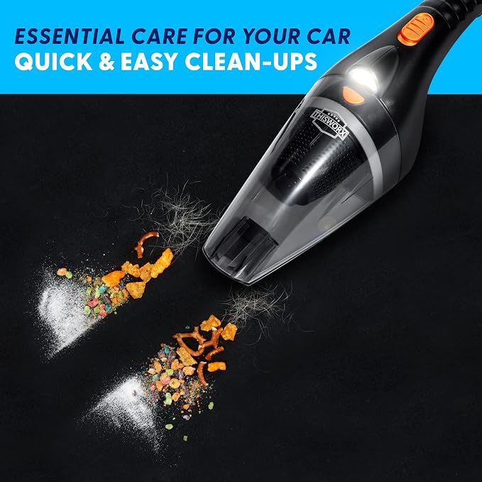 Car Vacuum Cleaner 2.0, Portable Handheld Mini Vacuums Cleaner W/ 16ft Cord, LED Light, Bag, & Attachments- Small