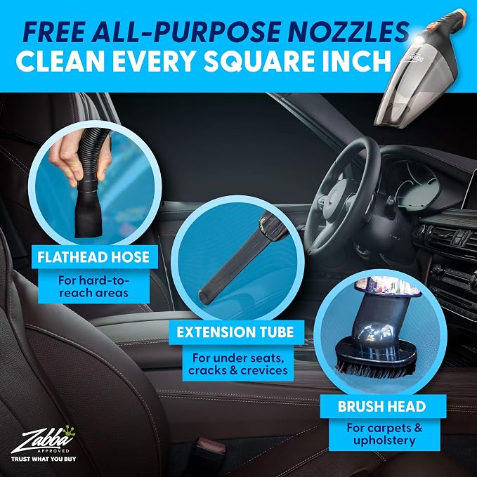 Car Vacuum Cleaner 2.0, Portable Handheld Mini Vacuums Cleaner W/ 16ft Cord, LED Light, Bag, & Attachments- Small