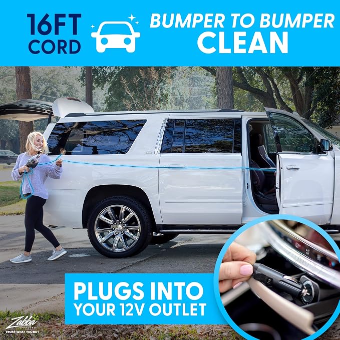 Car Vacuum Cleaner 2.0, Portable Handheld Mini Vacuums Cleaner W/ 16ft Cord, LED Light, Bag, & Attachments- Small