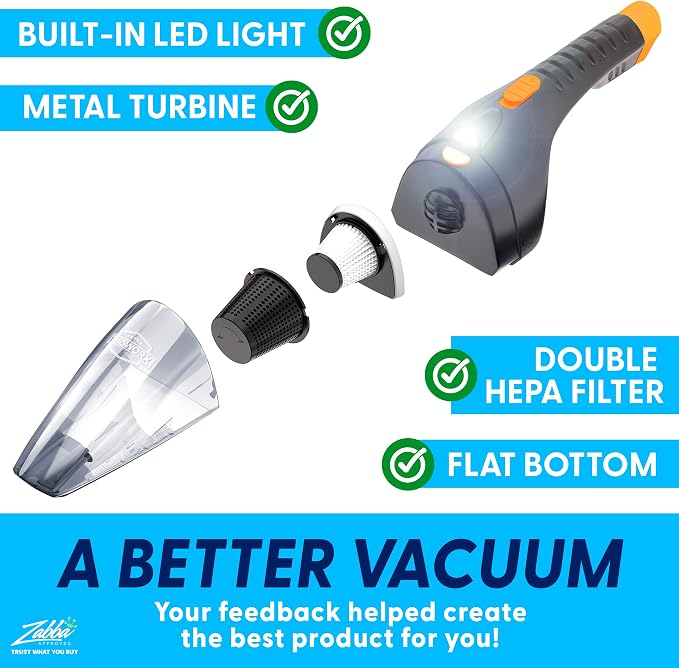 Car Vacuum Cleaner 2.0, Portable Handheld Mini Vacuums Cleaner W/ 16ft Cord, LED Light, Bag, & Attachments- Small