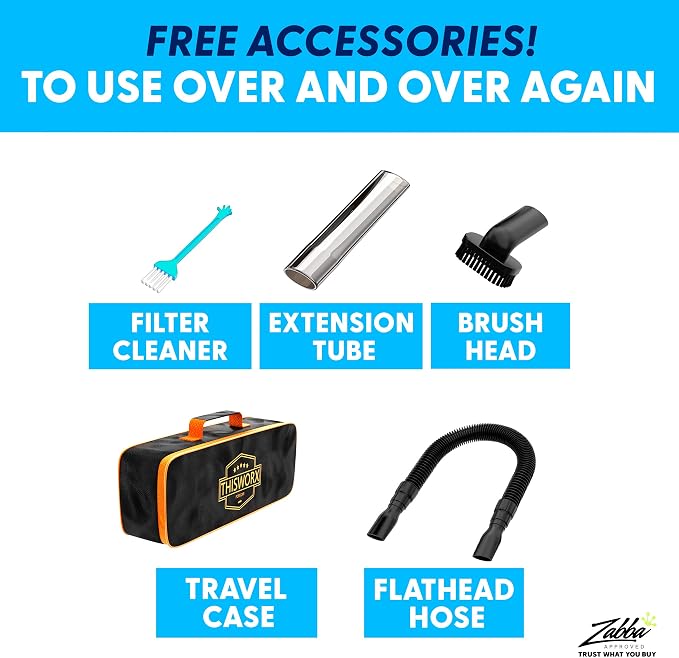 Car Vacuum Cleaner 2.0, Portable Handheld Mini Vacuums Cleaner W/ 16ft Cord, LED Light, Bag, & Attachments- Small