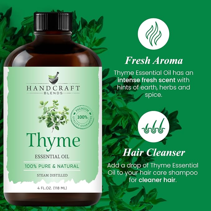 Thyme Essential Oil – Huge 4 Fl Oz – 100% Pure and Natural – Premium Grade Essential Oil for Diffuser and Aromatherapy
