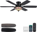 Tiffany Ceiling Fans with Lights - 52" Ceiling Fan Chandelier with Stained Glass Shade, 6 Speeds Reversible 6
